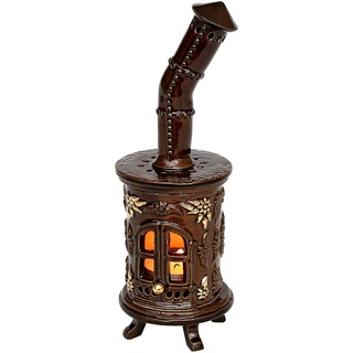 Dekohelden24 Keramik - Teelichtofen - braun mit Gold - Hand Art Keramik, ca. 21 cm
