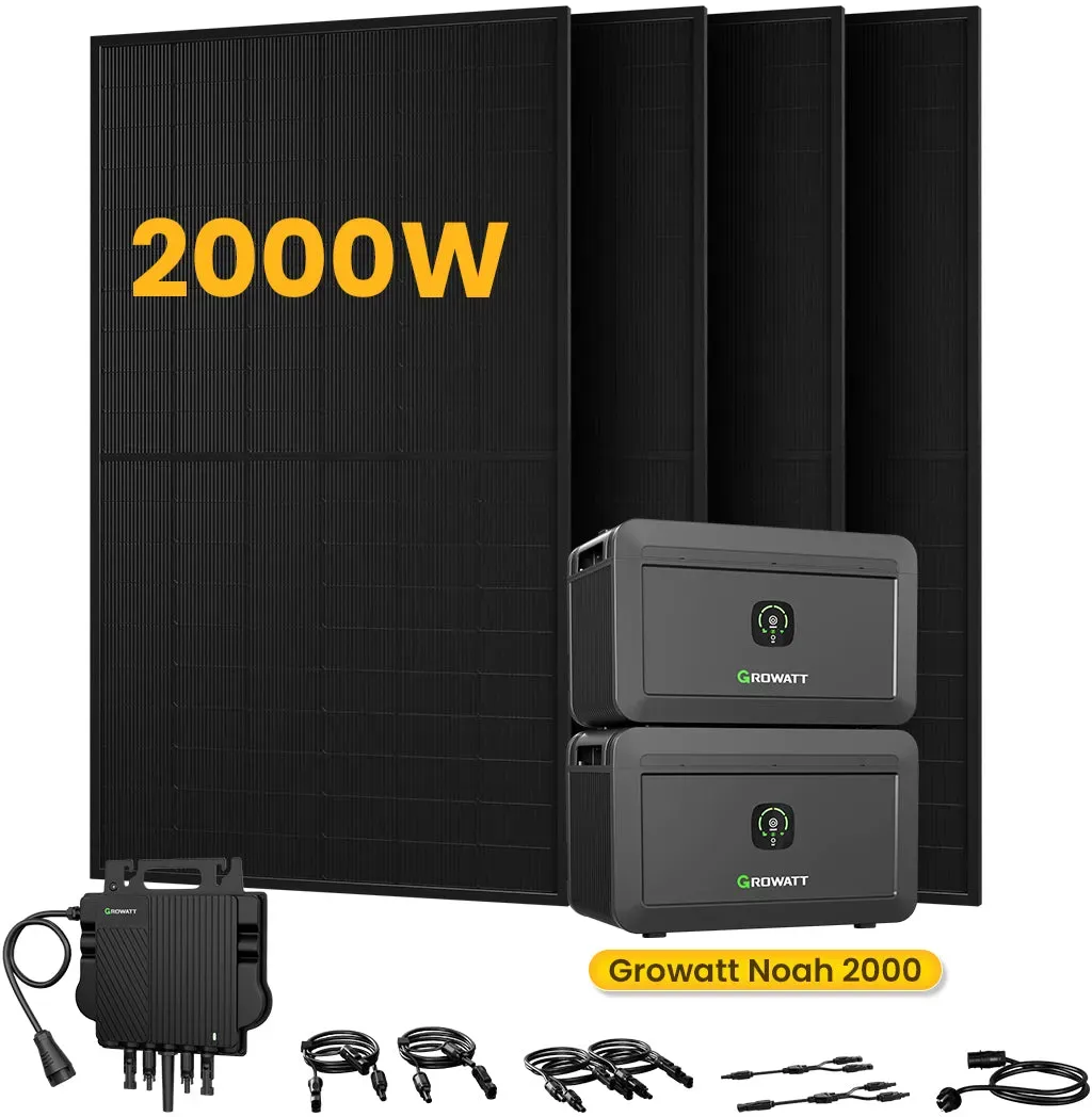 Growatt NOAH 2000 Batteriespeicher für Balkonkraftwerke, mit 4 x 500W Bifaziale Solarmodule,by Powerness - 2x Growatt NOAH 2000 4096Wh + 800W Wechselrichter / Selbstabholung