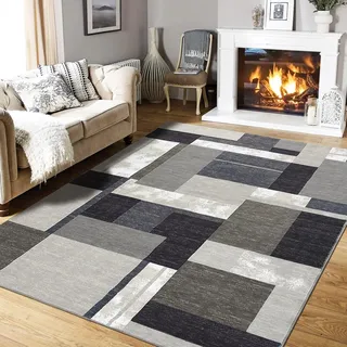 LuxFocus Maschinenwaschbarer Moderner Teppich, Boho Chic Geometrisch Strukturiert für Wohnzimmer Couch Wohnheim Esstisch Büro Schlafzimmer Dekoration, 160 x 230 cm Grau Braun