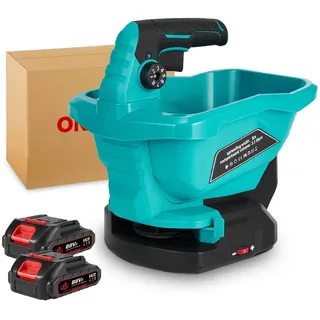 ONEVAN Handstreuer Akku-Düngerstreuer Streuwagen Tragbar Handstreuer mit 2 x Akku, für Flächen bis 800 m2, 500 cm Arbeitsbreite, 3,3 l Füllmenge, 6-stufige Drehzahlregulierung, Maximale Säbreite 5M, 3,3 L blau