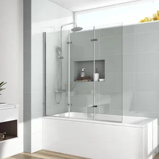 Boromal Duschtrennwand für Badewanne 130x140 cm, Duschwand für Badewanne Faltbar Faltwand Duschabtrennung Badewannenaufsatz 3 teilig 6 mm Sicherheitsglas Duschwand Badewanne Badewannenfaltwand