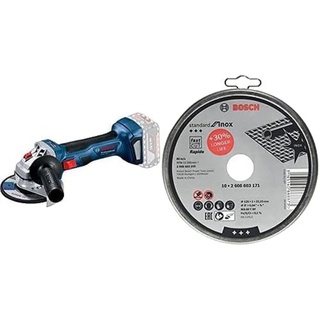 Bosch Professional 18V System Akku Winkelschleifer GWS 18V-7 (Ø 125mm, ohne Akkus & Ladegerät, im Karton) + 10x Trennscheibe Standard für Inox Rapido WA 60 T BF (für Edelstahl, Ø 125 mm, Zubehör)