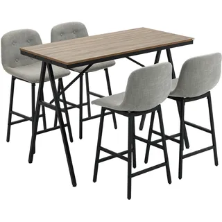 Homcom Bartisch mit Barhocker Set, Küchentisch, Bistrotisch mit 4 Stühlen, Bartisch Set für Küche, Wohnzimmer, Stahl, Hellgrau,