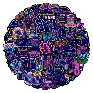 Neon Graffiti Aufkleber, Wasserdicht Vinyl Neon Light Neonlichter Sticker für Laptop Wasserflasche Skateboard Fahrrad Helmet Gitarre Reisekoffer Gepäck Möbel Scrapbook Handyhülle [50 Stück]