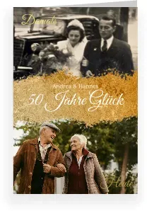 Einladungskarte Goldene Hochzeit: Goldrausch mit Fotos in Gold