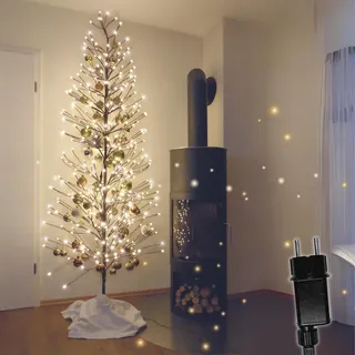 HILIGHT Weihnachtsbaum mit 296 warmweißen LEDs und Schneedeko 180 cm braun für Außenbereich geeignet Christbaum Tannenbaum Zweige und Äste biegsam inkl. Metallständer