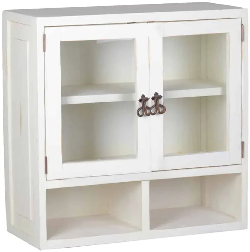 Mexico Hängeschrank "Old White" mit 2 Glastüren Glas, Massivholz Pinie  Mexiko Möbel Mexikanisch