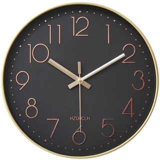 HZDHCLH Funk Wanduhr 30 cm Lautlose Wanduhr Ohne Tickgeräusche, Moderne Batteriebetriebene Uhr für Zuhause, Küche, Wohnzimmer, Büro, Wanddekoration (Gold-schwarz)