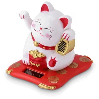 Jwthee Winkende Glückskatze Mit Arm, Kleine Solarbetriebene Winkekatze, Chinesische Glückskatze Mit Winkearm, Glückskatzenstatue, Winkekatze Mittelfinger Solar Für Zuhause, Autodekoration (Weiß)