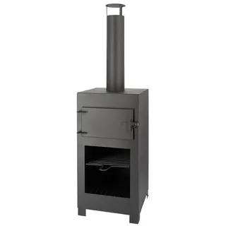 Linoows Feuerschale Terrassenofen, Pizza Ofen, Outdoor Kamin Feuerofen, (Pizzaofen Gartenfeuer Terrassenofen), Terrassenofen, Pizza Ofen mit Brennrost, Eisen schwarz schwarz