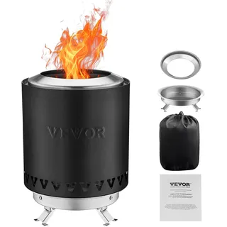 Vevor Feuerstelle, Φ 150 x 205 mm Tischkamin aus Edelstahl für drinnen & draußen, Feuerkorb, Feuerschale mit Ständer, mit Holz oder Pellets befeuert, für Camping, Terrasse, Zylinder, schwarz