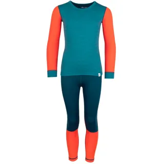 Trollkids Kinder Merino Unterwäsche Set II, 128 - dark marine/deep orange/madeira blue