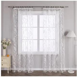 Joyswahl Vorhang, Kräuselband (1 St), Voile Ausbrenner Muster Gardinenschals, Wohnzimmer weiß 140 cm x 145 cm