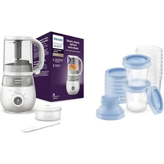 Set aus AVENT 4-in-1 Dampfgarer mit Mixer Premium, Babynahrungszubereiter, spülmaschinenfest, Modell SCF883/01 + Philips AVENT Aufbewahrungssystem für Muttermilch (Modell SCF618/10)