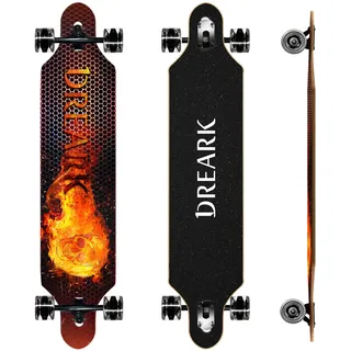 Longboard 42 Zoll Erwachsene Mädchen Jungen Anfänger, ABEC 11, Drop-Through Freeride Skateboards Cruiser bis 120 kg (Fire)