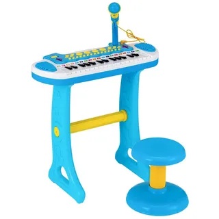 COSTWAY Spielzeug-Musikinstrument 31 Tasten Kinder Keyboard, mit Mikrofon & Hocker blau