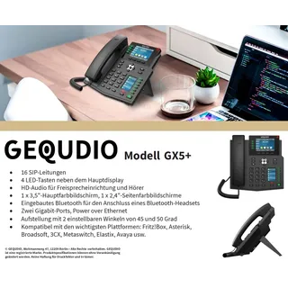 GEQUDIO GX5+ IP-Telefon Set mit Netzteil & WLAN Stick Telefon, Schwarz