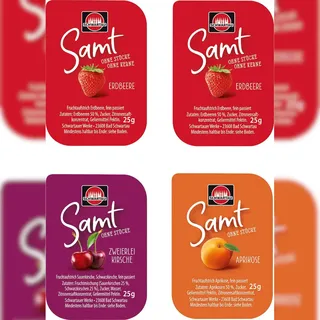 Schwartau Samt Erdbeere, Aprikose, Sauerkirsche, Schwarzkirsche Konfitüre, 100 St.