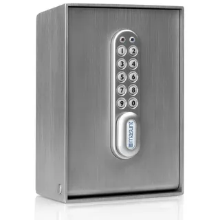 Masunt Schlüsseltresor 2120 E Code | innovative Online-Codevergabe aus der Ferne | elektronischer Schlüsselsafe aus massivem V2A Edelstahl | maximale Sicherheit | wetterfest | silber