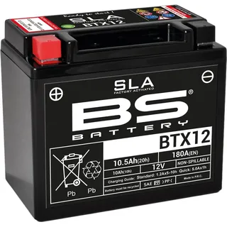 BS Battery SLA Wartungsfreie Batterie Werkseitig aktiviert - BTX12 AGM Motorrad Schwarz