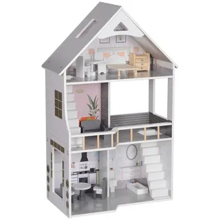 aiyaplay Puppenhaus mit 13 Möbelstücken und Zubehör, 85,3 cm Hoch, (Spielhaus, 1-tlg., Dollhaus), für 3-6 Jahre Kinder, Grau grau