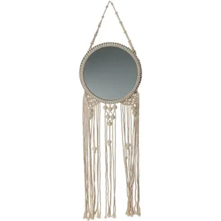 Koopman Dekospiegel Macrame 100 cm Ø 30cm Spiegel (1-St), Dekorativ, 100cm länge, Ø 30cm Spiegel, Makramee, Hängedekoration beige|weiß