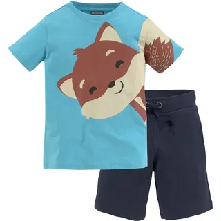 Shirt & Shorts KIDSWORLD "2tlg. Set T-Shirt + Sweatbermudas", Jungen, Gr. 92/98, blau (türkis, marine), Interlock, Obermaterial: 100% Baumwolle, bedruckt, modisch, KOB Set-Artikel, FUCHS - Print