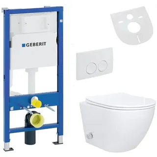 Belvit Spülrandloses Hänge WC Set mit Bidet Taharet Funktion Softclose Sitz und Drückerplatte mit Geberit UP100 Vorwandelement