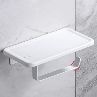 Papierhalter, Selbstklebend Klopapierhalter, Klorollenhalter Wandmontage, Rollenhalter Ohne Bohren, Toilettenpapierhalter Mit Telefonablage, An Der Wand Befestigter Aus Aluminium, Badezimmer-Waschraum