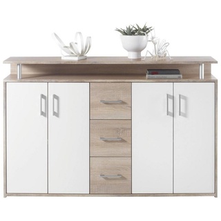 CARRYHOME Sideboard Weiß, Sonoma Eiche - B/H/T ca. 139,00x90,00x34,00