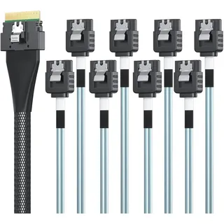 SFF-8654 SlimSAS 8i auf 8xSATA, SAS3.0 Host/RAID auf SATA Target HD, geeignet für Server, Festplatten, Computer und Hosts, 100 ohm, 0.5m (1.6ft)