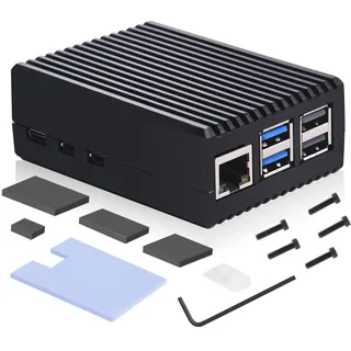 GeeekPi Armor Case für Raspberry Pi 5, Alu-Gehäuse mit passiver Kühlung & großem Westen-Wärmeleitpad (doppelseitig), CNC-gefräst, lüfterlos, für Raspberry Pi 4GB/8GB/16GB