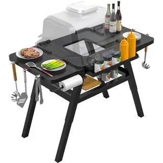 Verstellbares Grillständer für Ninja Woodfire Zubehör, Grilltisch Outdoor Grillwagen Faltbarer Grill Ständer mit Räder für Ninja OG700 OG800 OG900 Series Woodfire Grill