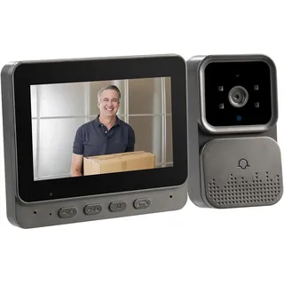 Somikon Kabellose Plug-&-Play-Video-Funkklingel mit Monitor, IR-LEDs, schwarz
