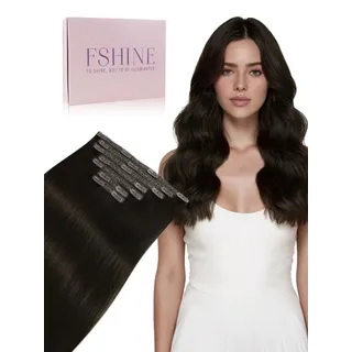 Fshine Echthaar Extensions Clip Braun 40 cm 120 g 7 Stücke Menschliches Haar Clip in Extensions Echthaar Dunkelbraun Clips in Haarteil Stylingfreiheit