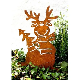 LB H&F Lilienburg Gartenstecker Gartenstecker Elch Beetstecker Hirsch Rostdeko Garten (Gartendeko Herbst Winter außen draussen Blumenstecker Elch Hirsch Hirschstecker Weihnachtsstecker Weihnachtsdeko Weihnachtsdekoration Metall Rost Roststecker zum stecken am Weihnachten Herbstdeko ELCH) braun