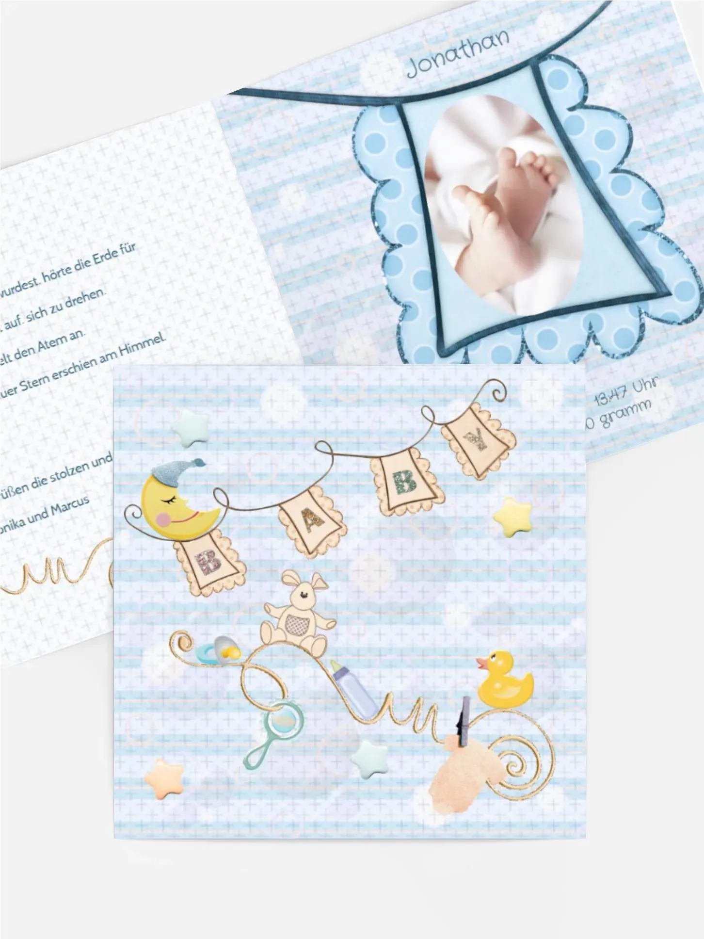 Babykarte Geburtskarten selbst gestalten mit Spruch und Fotos im Onlinedesigner bei Meine-Kartenmanufaktur.de