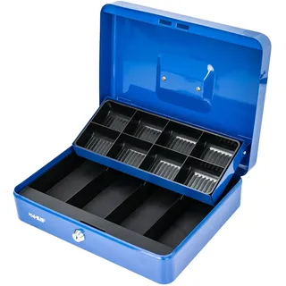 HMF Geldkassette mit 8 Münzfächern und 4 Geldscheinmulden, 30 x 24 x 9 cm, blau