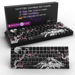 NYFTER - Premium Sakura Keycaps ISO 60% und 75% Custom Keycabs ISO Layout für Mechanische Tastaturen (Sakura Black, 60%)