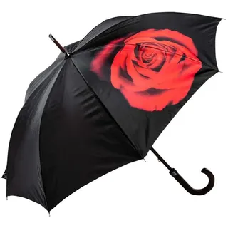 Luckyweather not just any other day Stockregenschirm Regenschirm Motiv RED ROSE ON BLACK Holzstock schwarz