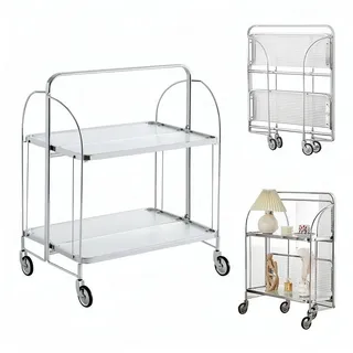 PFCTART Beistellwagen Mobile Storage Folding Trolley, Servierwagen, zusammenklappbar, (Set, 68×40×80 cm – Regal mit Rollen, klappbarer Beistellwagen für Bar/Küche), Dinett Ablagekorb 2 Tier Clear gehärtetes Glas with Wheels