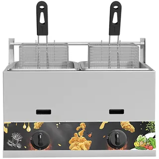 HOME UK Kommerzielle Gas Fritteuse Edelstahl Fritteuse Arbeitsplatte Öl Friteuse mit Frittierkorb und Deckel Friteuse mit großer Kapazität, geeignet für Pommes Frites