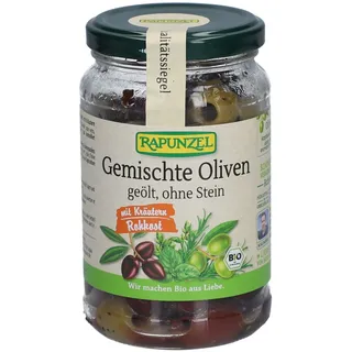 RAPUNZEL Gemischte Oliven mit Kräutern, ohne Stein geölt bio