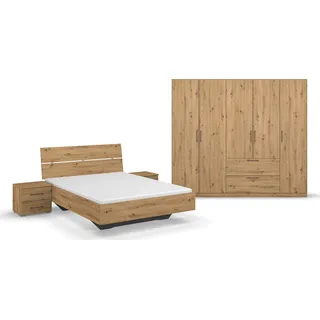 RAUCH Challenger (Set 4-teilig)", braun (eiche artisan), Schrankbreite/-höhe 226/210cm + ohne Matratze, B/H: 140cm x 200cm, Holzwerkstoff, Schlafzimmermöbel-Sets, Schrank 2 Breiten, Bett 3 Breiten, 2 Nachttische MADE in GERMANY