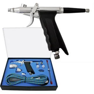 Wiltec Airbrush Pistole Set Typ 116AK mit Double Action Funktion, Nadel und Düse Ø 0,2-0,5 mm, 3 Farbbecher, Adapter für Modellbau, Nailart usw.