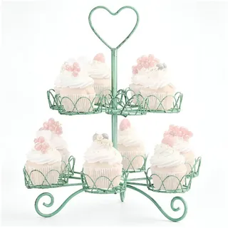 Dekoleidenschaft Etagere "Vintage" Metall Cupcake Ständer grün, Muffin Ständer, 2 Etagen für 12, Törtchen, mit Antik Finish grün