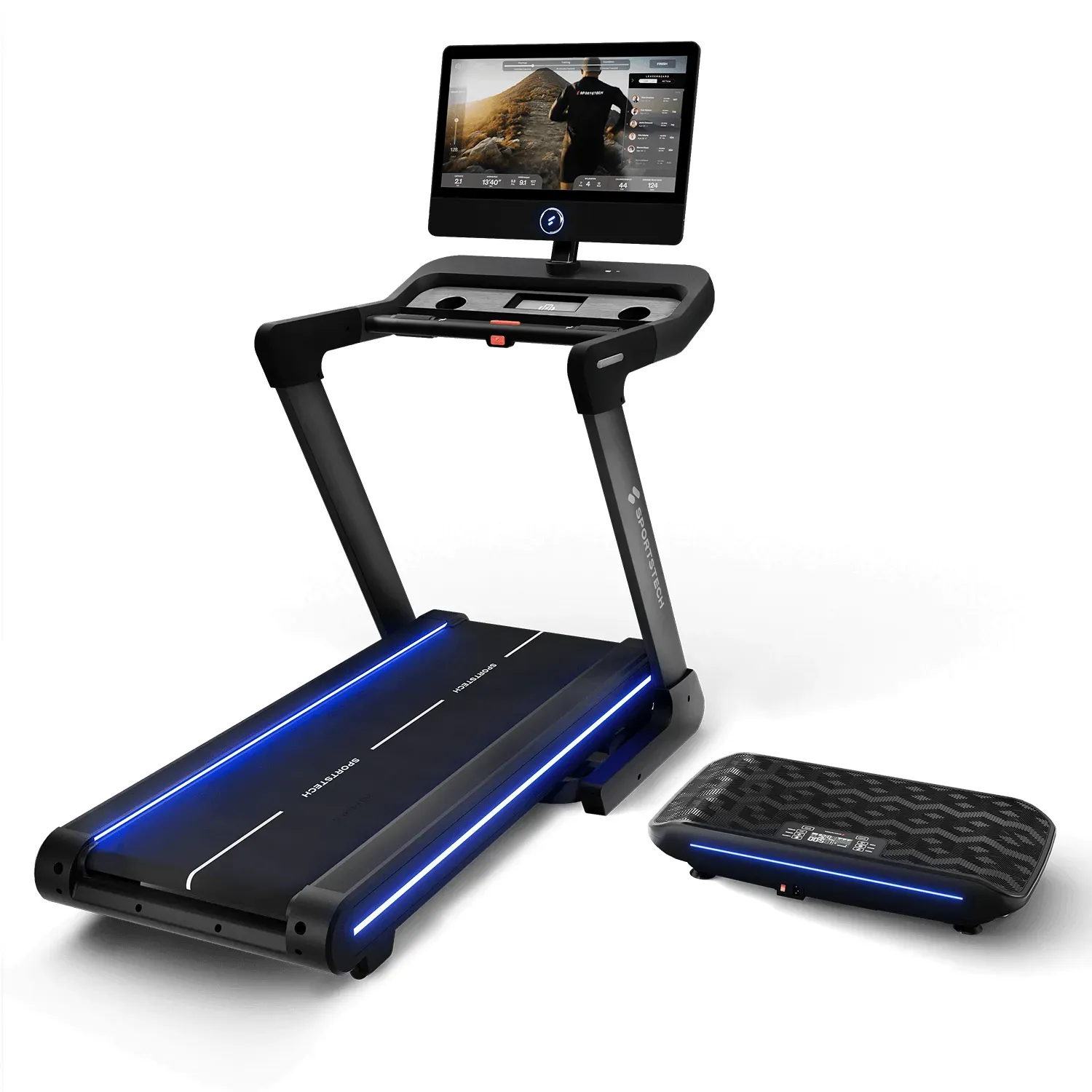 Sportstech Bundle sVibe + sTread‐Pro – Vibrationsplatte & Profi‐Laufband mit 21,5" Display, LED & App‐Kompatibel für Home Gym