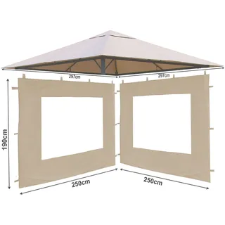 Quick Star Set Ersatzdach und 2 Seitenteile für Garten Pavillon 3x3m Sand Antik Pavillondach Ersatzbezug Seitenwände