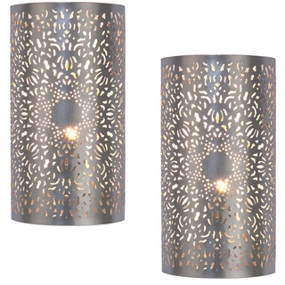 2er Set Marrakesch Orientalische Lampe Wandleuchte aus Metall Wandlampe Leuchte Yassan Silber 29cm als Wanddeko (Silber, 2 Stück)