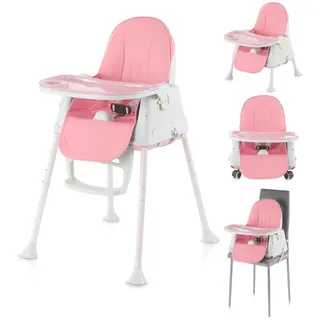 4 in 1 Verstellbarer Babyhochstuhl, Hoher Fütterungssitz für Kleinkinder, Tischstuhl für Kleinkinder, Kinderhochstuhl mit Essbrett und 3-Punkt-Sicherheitsgurt, Rosa (Rosa)